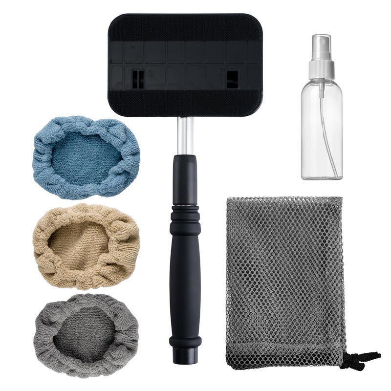 Polyte Pivoting Windshield Glass Cleaning Tool Extendable Aluminum Handle w/3 Premium Microfiber Covers - Image 1